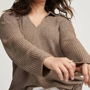 Torrid Womens Ribbed Collared Hacci Knit Bronze Sweater Sz 1X Casual Minimalist